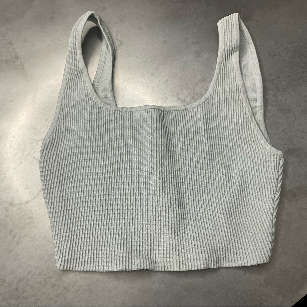 Babaton Light Gray Ribbed Crop Top